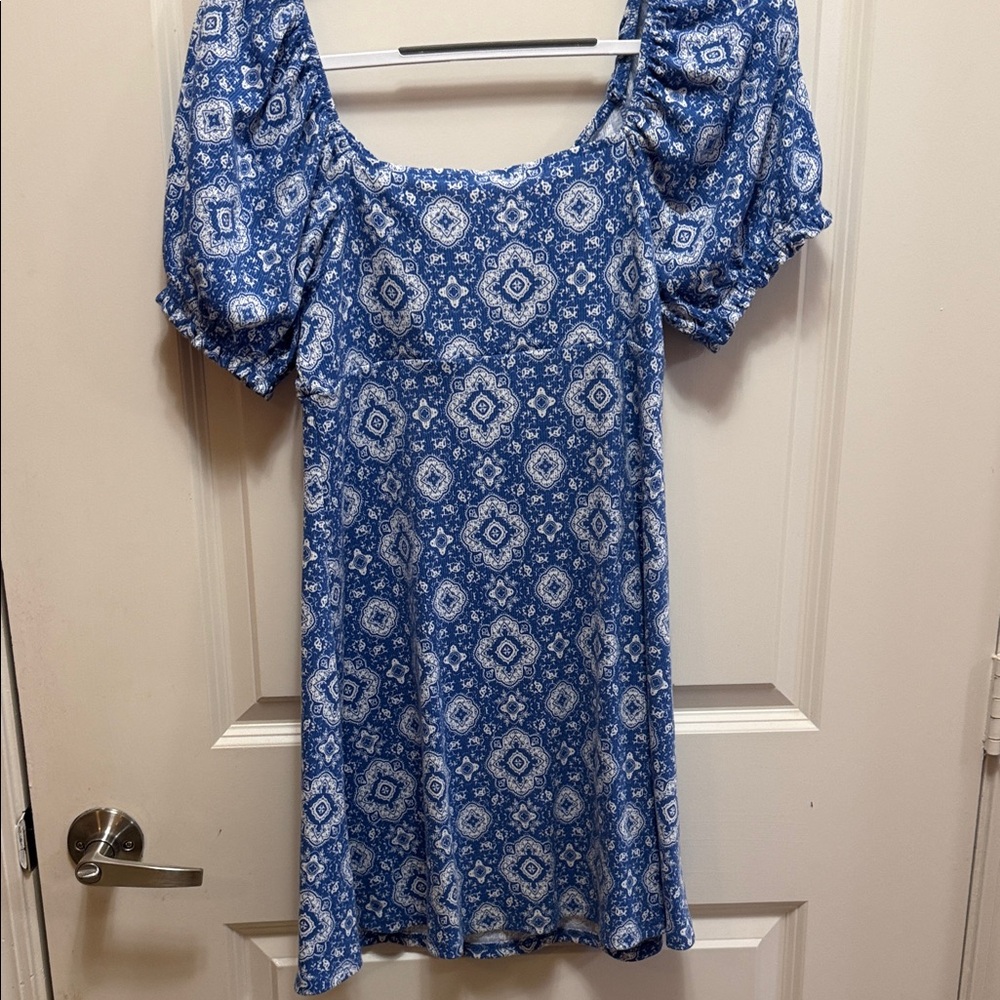Blue Patterned Mini Dress - Picture 6 of 7